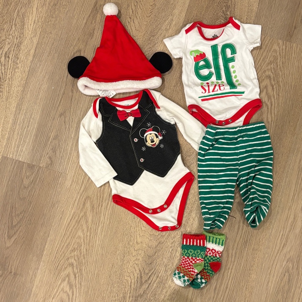 Disney Red and Green Holiday Bodysuit Set